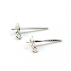 Clous D'oreilles pour perles semi-percées avec anneaux , Argent 925 4mmX  2pcs 