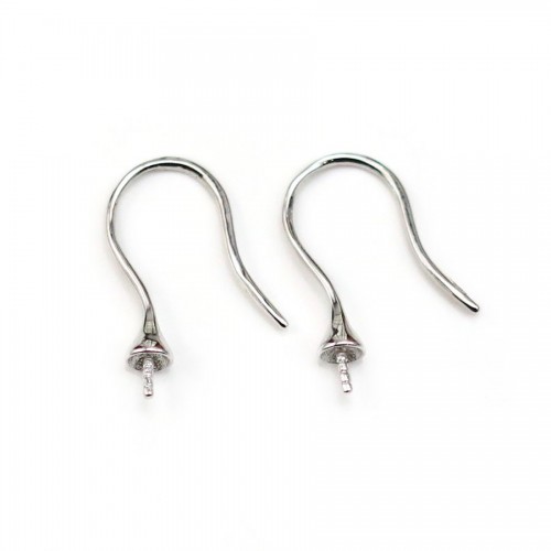 Earwires for half-drilled pearls, 925 Sterling Silver  22mm x 2pcs