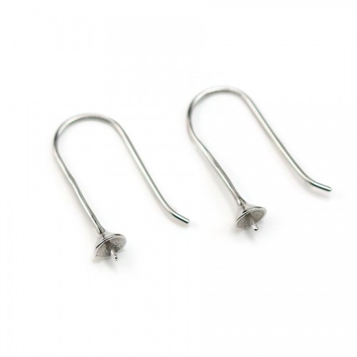 Earwires for half-drilled pearls, 925 Sterling Silver  30mm x 2pcs
