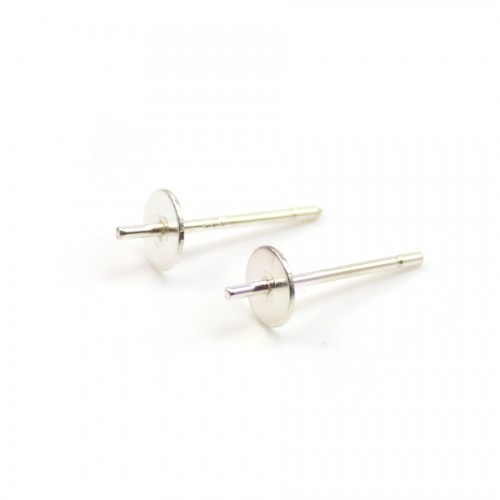 Silver 925 ear studs with flat round base 4mm x 4pcs