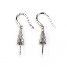 Crochet d'oreilles & attache pendentif pour perles semi-percées ,argent 925 rhodié x 2pcs
