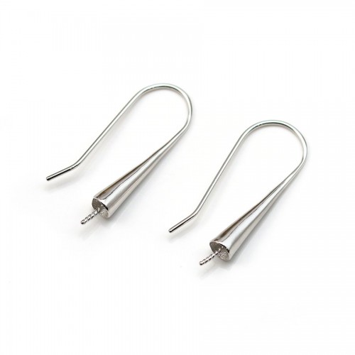 Ear hook in 925 sterling silver, for half drilled pearl, measuring 10 * 27mm x 2pcs