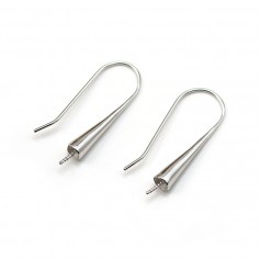 Crochet d'oreilles en argent 925 rhodié, pour perle semi-percée, 10x27mm x 2pcs
