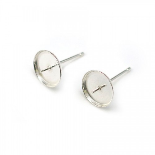Earwires for half-drilled pearls, 925 Sterling Silver 9mm for pearl  x 2pcs