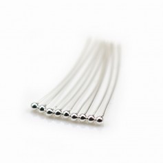 Clou à tête boule en argent 925 1.6x0.4x25mm x 10pcs