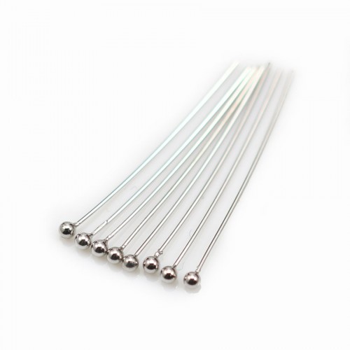 Clou à tête boule argent 925 rhodié 1.5x0.35x25mm x 10pcs