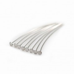 Clou tête plate  2X0.38X 25mm  Argent 925 Rhodié  x20pcs