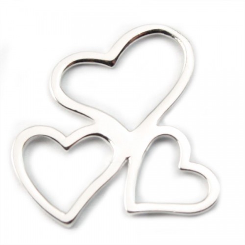 Silver  925 openwork three heart spacer  20mm x  1pc