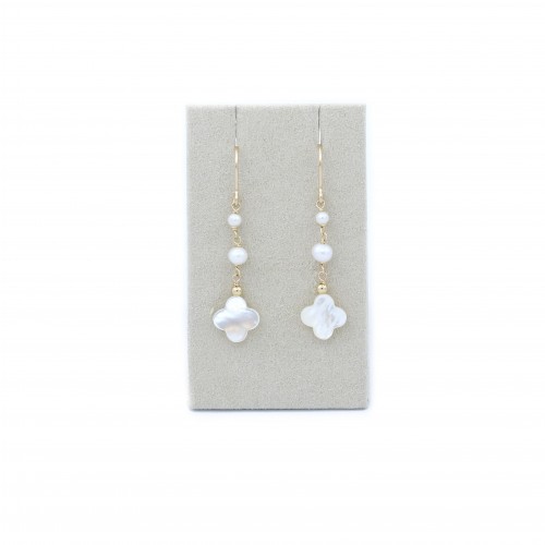 Boucles d’oreilles en gold filled & nacres en trèfles x 2pcs