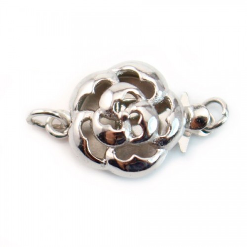 Fermoir Rond en Fleur, Argent 925 Rhodié 11mm x 1pc