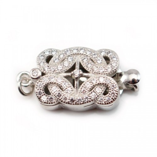 Fermoir  rectangle & zircon ,  Argent 925  , 11x15mm x 1pc