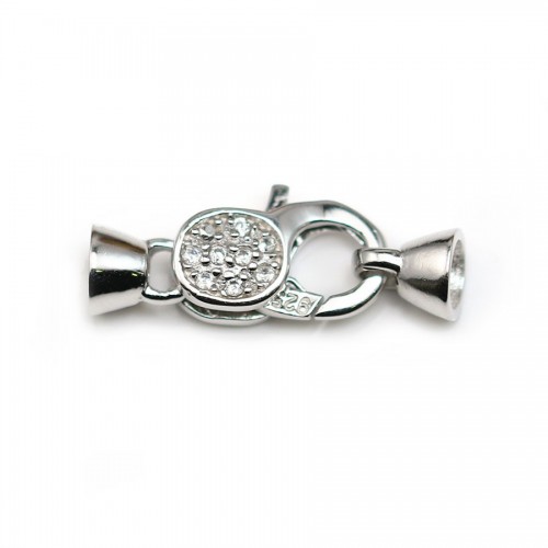 Lobster clasp with zircons, 925 Sterling silver  9x21mm x 1pc 