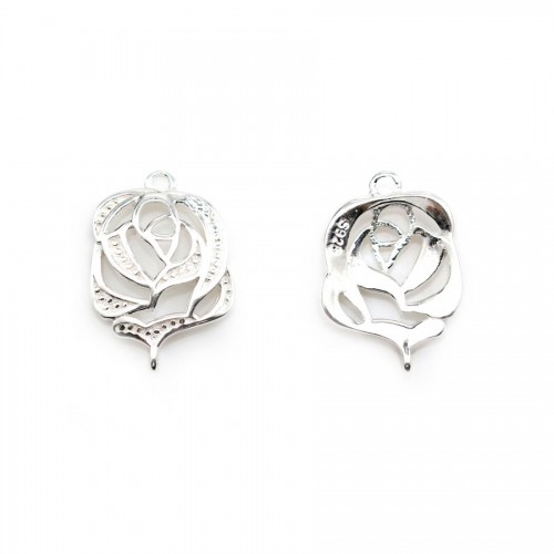 Spacer camellia,sterling silver 925, 9.5x14mm x 2pcs
