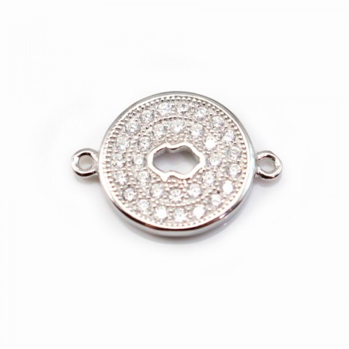 Runde durchbrochene Zwischenlage aus rhodiniertem 925er Silber & Zirkoniumoxid 12x16.5mm x 1Stk