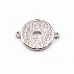 Pendentif ronde avec zirconium Argent 925 Rhodié 12x16.5mm  x 1pc