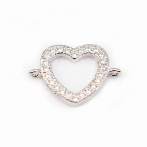Intercalaire argent 925 et strass Coeur 12.5x19mm x 1pc