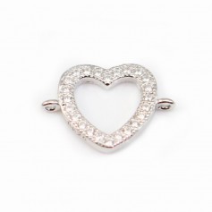 Intercalaire argent 925 et strass Coeur 12.5x19mm x 1pc