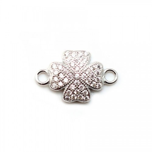 925 sterling silver & rhinestone four-leaf clover spacer 9x15mm x 1pc