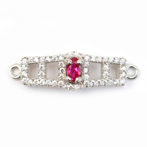 Barra espaciadora rectangular de plata 925 y strass 8.5x27mm x 1pc