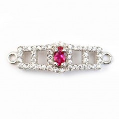 Intercalaire argent 925 et strass rectangle 8.5x27mm x 1pc