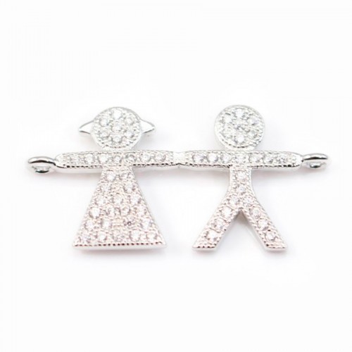 Spacer silver 925 and strass boy and girl 13 x 27mm x 1pc