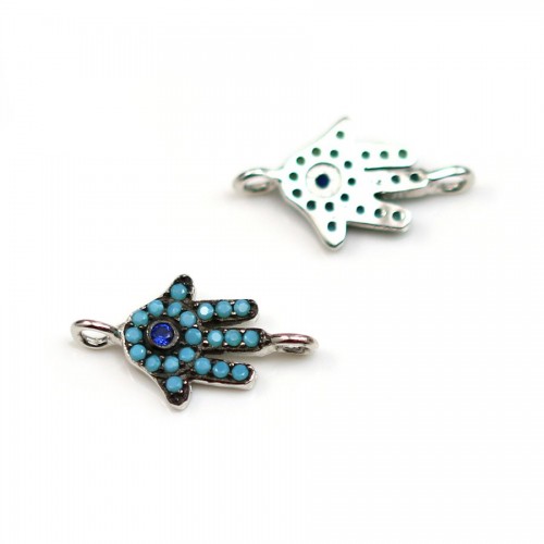 Intercalaire main argent 925 turquoise reconstitué & zirconium 8x15mm x 1pc