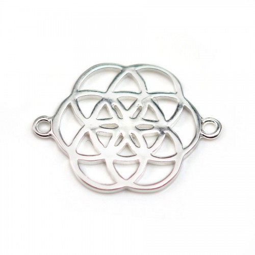 Inserción de flor de plata de ley 925, 16x22mm x 1pc