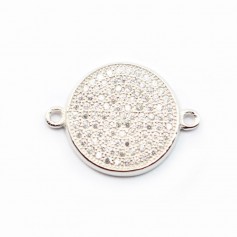 Argent 925 rhodie  pendantif ROND & zircons 14.5MM avec anneau 2.5mm x 1pc