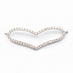 Argent 925 rhodie  pendantif  BARETTE COEUR& zircons42x14.5MM avec anneau 2.5mm x 1pc