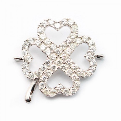 Inserto per quadrifoglio in argento 925 rodiato e ossido di zirconio 18x21 mm x 1 pezzo