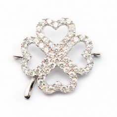 Argent 925 rhodie  pendantif  TREFLE &zircon 18x21mm avec anneau 3mm x 1pc