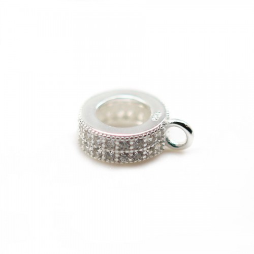 Round pendant bail+zircon, Sterling rhodium silver 925 6mm x1pc