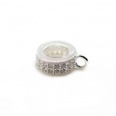 Pendentif & strasse ronde+zircons, Argent 925 rhodié, 10mm  x1pc
