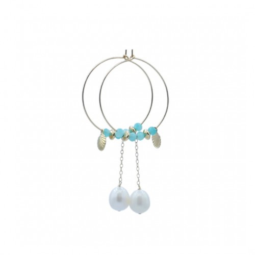 Boucles d’oreilles en gold filled & perles de culture d'eau douce  et amazonite x 2pcs
