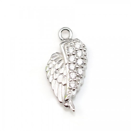 Breloque en forme d'ailes, en argent 925 rhodié & zirconium, mesurant 6x13.5mm x 1pc