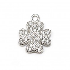 Pendentif en argent 925 rhodié & zirconium, en forme de fleur, 9x11mm x 1pc