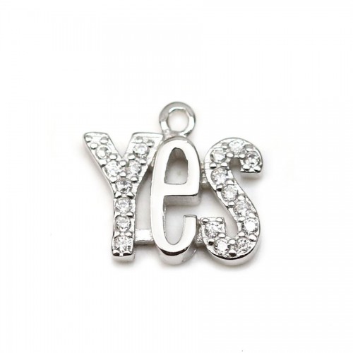 925 silver & zirconium charm, in shaped of "yes" measuring, 9.5 * 10.5mm x 1pc