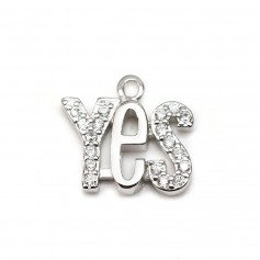 Breloque en argent 925 & zirconium, en forme de "YES", mesurant 9.5x10.5mm x 1pc