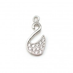 Breloque en argent 925 & zirconium, en forme de cygne, mesurant 6.5x13.5mm x 1pc