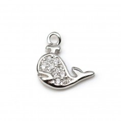 Breloque en argent 925 & zirconium, en forme de dauphin, mesurant 7x9mm x 1pc