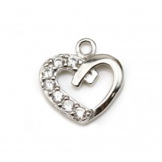 Pendentif, argent 925 rhodié & oxyde de zirconium, en forme de coeur, mesurant 8.5x9.5mm x 1pc