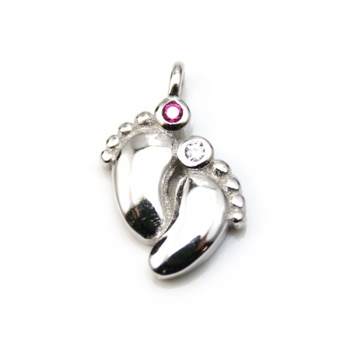 925 sterling silver charm foot & zirconium 9x14mm x1pc