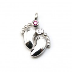 Breloque en argent 925 pieds&zirconium  9x14mm x 1pc