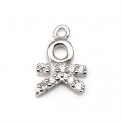 Pendentif, argent 925 rhodié & oxyde de zirconium, en forme de bonhomme, 7.5x10mm x 1pc