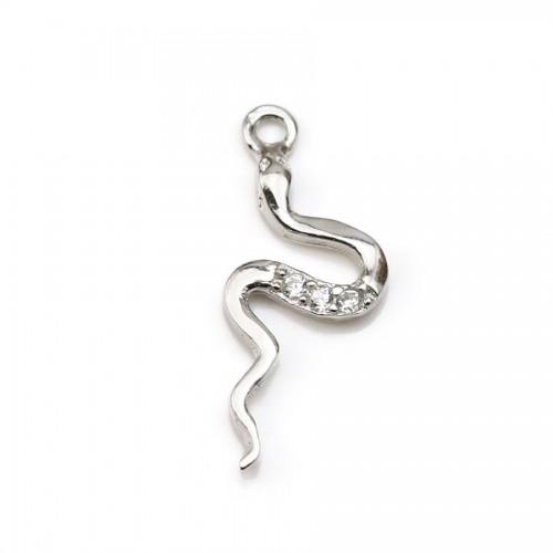 Pendant, 925 sterling silver & zirconium oxide, snake shaped 6 * 15mm x 1pc