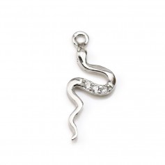 Pendentif, argent 925 rhodié & oxyde de zirconium, en forme de serpent 6x15mm x 1pc
