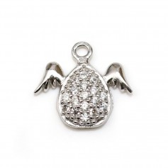 Pendentif en argent 925 rhodié & oxyde de zirconium, goutte ailée, 8x9mm x 1pc