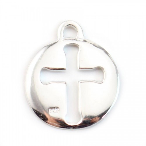 925 Sterling Silver cut cross charm 15 mm x 1 pcs