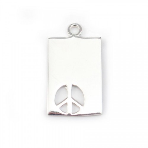 Breloque rectangulaire Peace & Love Argent 925 17x12mm x 1pc