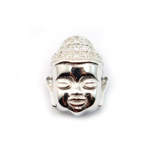 Argent 925 rhodie  pendantif bouddha& zircons 13x10.5MM x 1pc